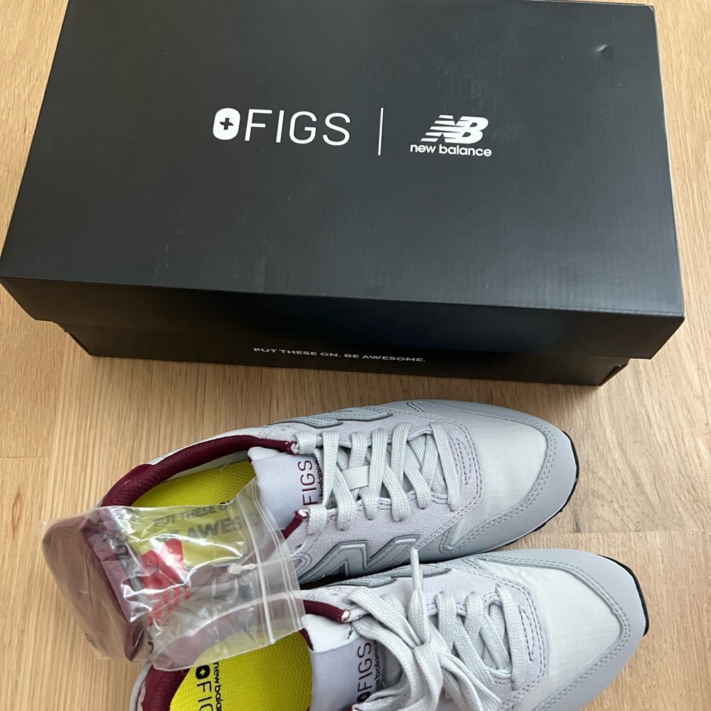 New Balance x FIGS Women’s White and Burgundy Sneakers